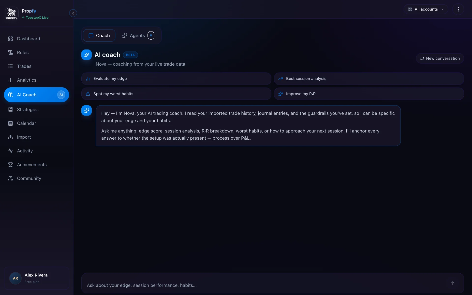 Propfy AI Coach conversation screen